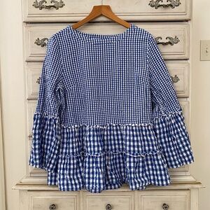 Crown & Ivy Blue Gingham Peplum Top